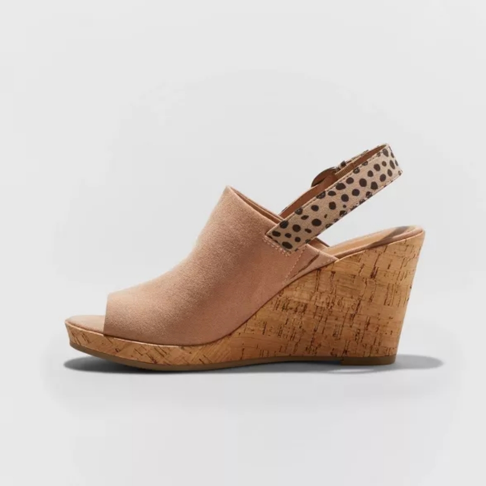 Blush Sasha Microsuede Peep Toe Wedge Pumps - Picture 2 of 7